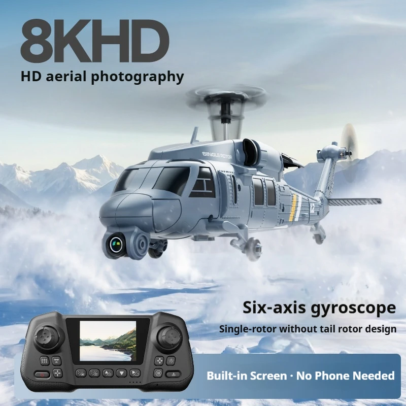 New L2 Apache Rc Helicopter Single Rotor No Aileron 8K Aerial Photography Built In Screen Remote Controller Six Axis Gyroscope