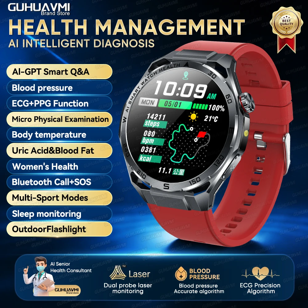 2026 AI Gezondheidsdiagnose ECG+PPG SmartWatch Mannen Bloeddruk Lipiden Urinezuur Hartanalyse 1,53-inch Bluetooth-oproep Smartwatch - afbeelding 1