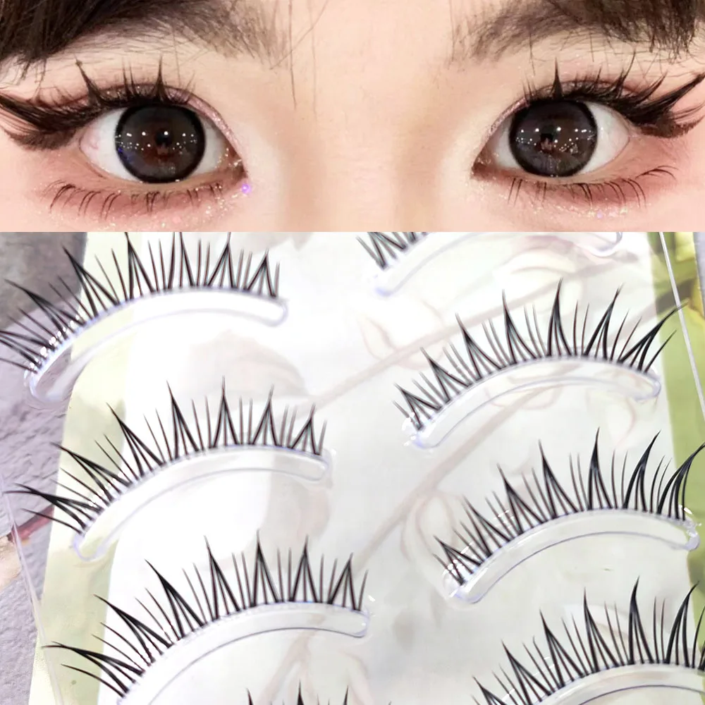

5 Pairs Korean False Eyelashes Set Idol Ground Eye Lashes Natural Looking FOX Eyelash Extension Handmade Clear Band Makeup Tools