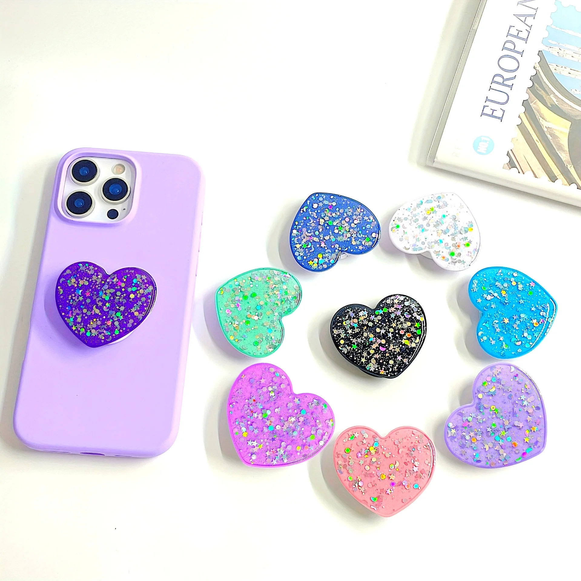 

360 Degree Rotating Multifunctional Flash Phone Holder Made of ABS, Resin Glue, and Sparkling Stars, Suitable for All Phones