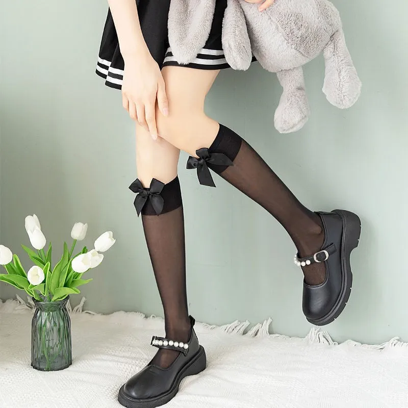 JKBowvétérans t Mollet Chaussettes, Bas d'été fins, Mollet amincissant, ChimJapanese Loli Style, Longueur au genou