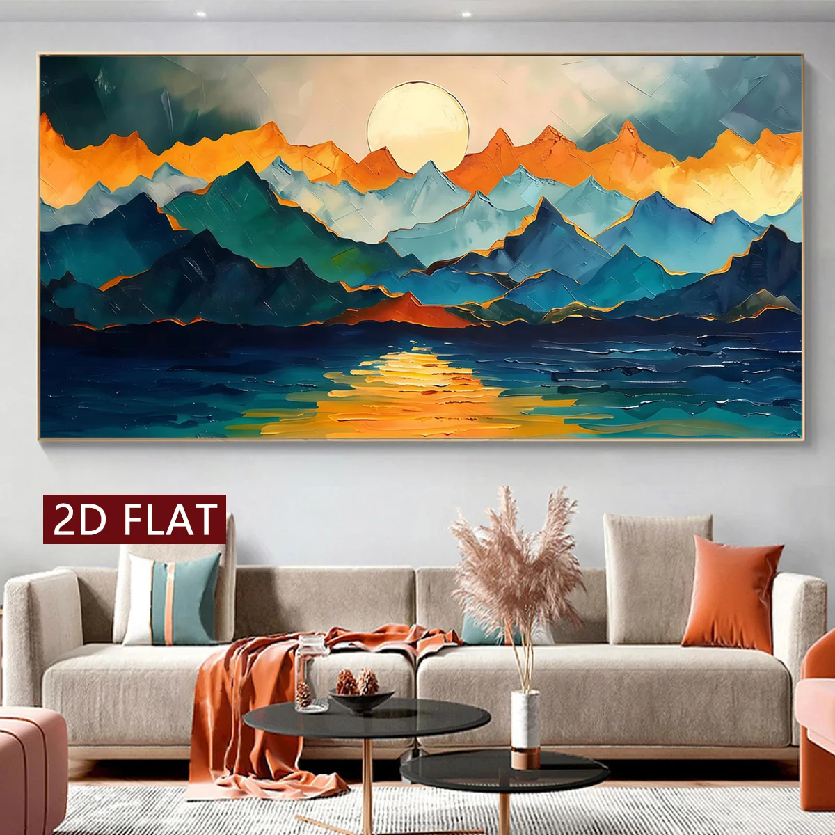 2D Flat 1pc Unframed Canvas Poster Abstract Mountain Sunset Painting Modern Home Decoration Wall Art for Living Room Bedroom