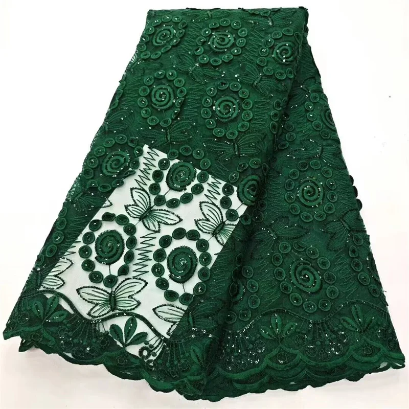 Royal blue African Lace Fabric 2024 Green High Quality French Mesh Lace Fabric With Sequins Nigerian For Wedding Dress