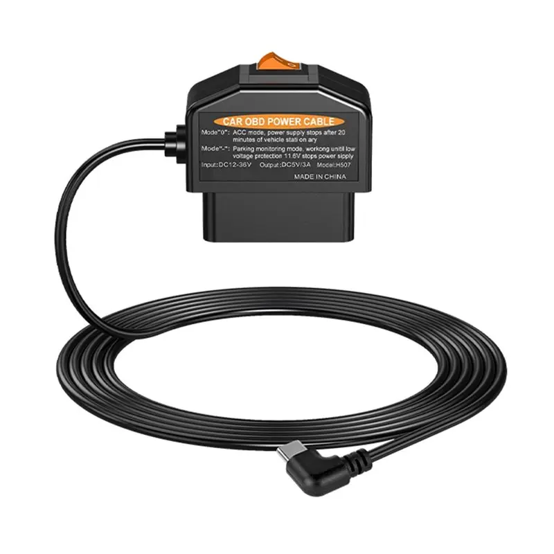 

Кабель питания Type-C для видеорегистратора/автомобильной камеры, OBD, длина 35 мм, 24 часа работы, угловой штекер, Plug and Play