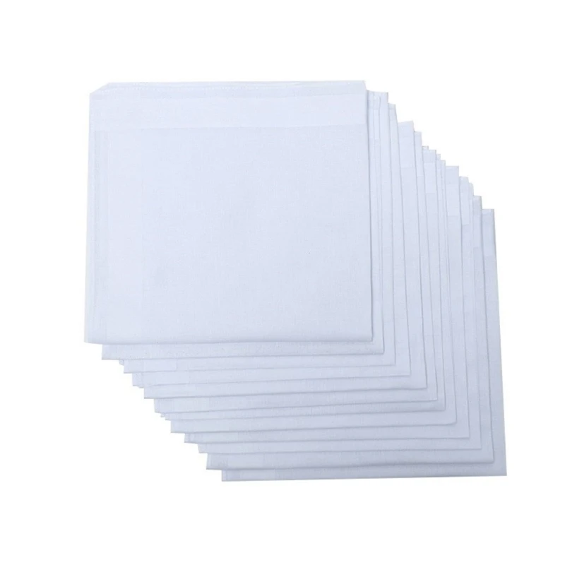 

12PCS Adult Portable Square Handkerchief Washable DIY Napkin Pocket White Hankie