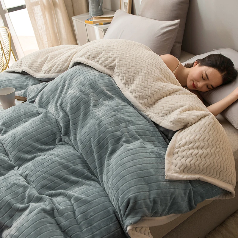 2020 Winter Soft Warm Green Blue Red Blanket Cover Flannel Thick Bedding Cover Quilt Flannel Thickening Warm Duvet Bedding Cover