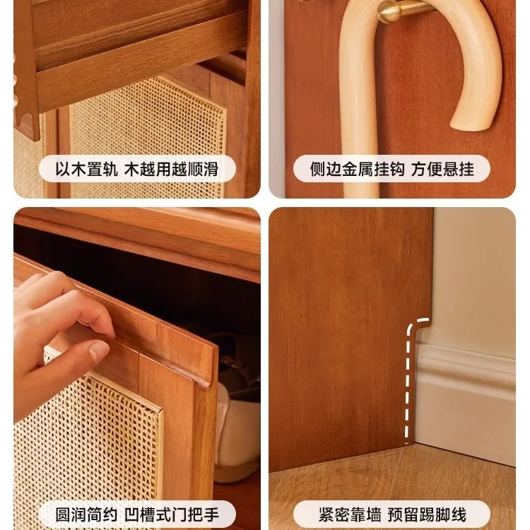 ไม้เนื้อแข็งหวายตู้รองเท้าทางเข้าตู้เก็บของในครัวเรือนที่เรียบง่ายห้องโถงตู้หลายชั้นระเบียงกันฝุ่น