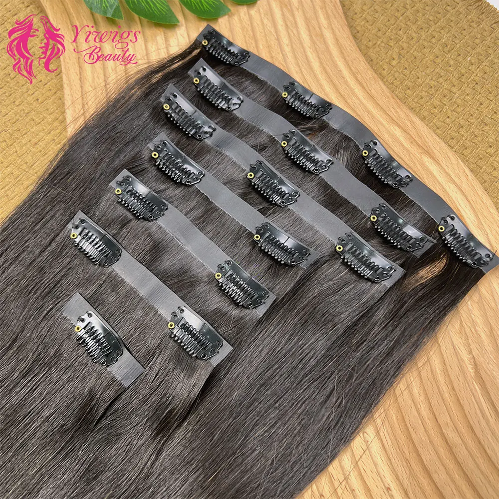 

Yiwigs 15A Бесшовные невидимые заколки из искусственной кожи для наращивания волос Человеческие волосы Натуральные черные прямые 100% необработанные человеческие волосы 100 г 7 шт./компл.