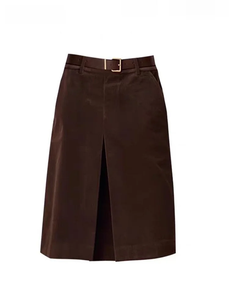 

Ретро-юбка А-силуэта цвета кофе, женская, с завышенной талией, утягивающая, из тюля, средней длины, осенне-зимняя новинка