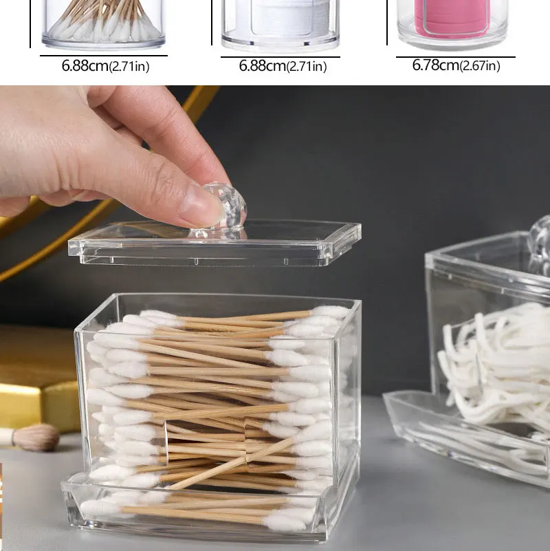 Acryl Lagerung Box Baumwolle Tupfer Lagerung Box Badezimmer Glas Make-Up Schmuck Leere Behälter Mit Transparent Deckel Glas Hause Lagerung – Detail 5