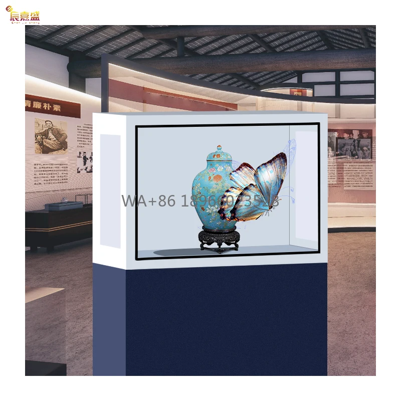 خزانة LCD شفافة ثلاثية الأبعاد شاشة ثلاثية الأبعاد تعمل باللمس إعلان ذكي تفاعلي لقاعات المعارض IP65 SDK