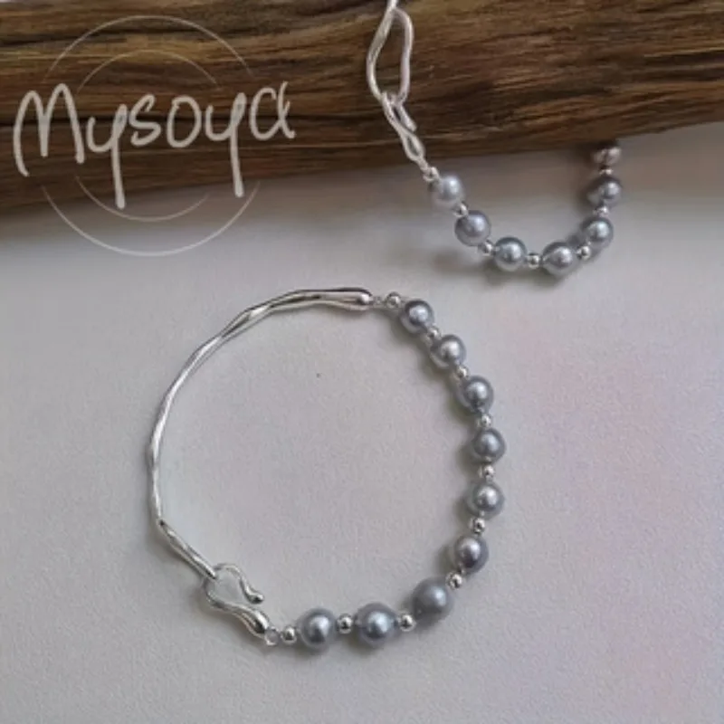 

Mysoya Gray Pearl Bracelet - Unisex Bracelet - Personalized Gift - Wedding/ Birthday/ Valentine's Day Gift - Gift for Him/ Her
