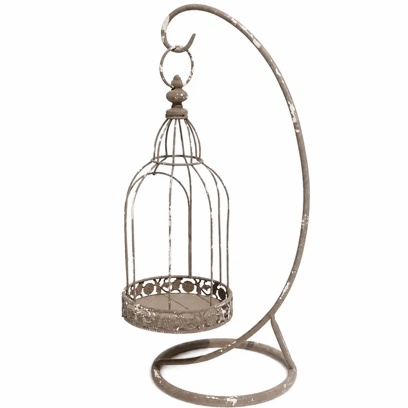 Vintage Hanging Birdcage with Stand, Distressed Metal Decorative Bird Cage for Plants, LED Candles, Wedding & Home Decor