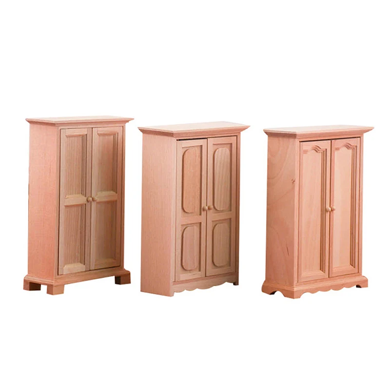 1PC 1/12 Dollhouse Miniature Wooden Furniture Wardrobe Locker Storage Vertical Cabinet Bedroom Decor Wood Chinese Wardrobe Model