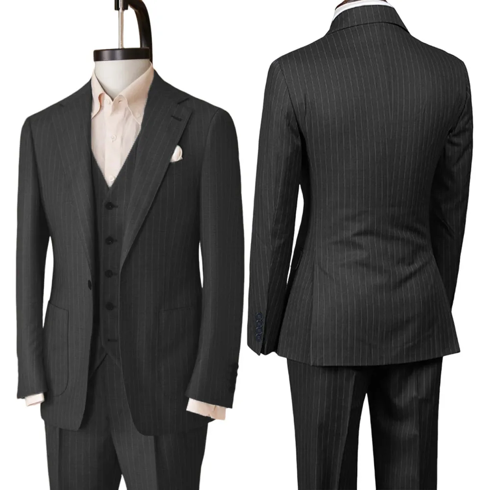 

Men gray striped suit 3-piece suit set Suit jacket suit vest suit pants Business Tailor-made Suits Groom's wedding striped suit