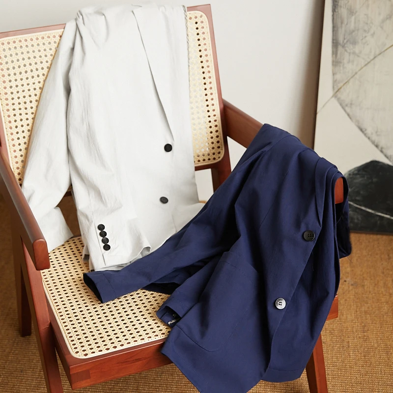 

Imported 80-Ply Cotton Casual Men's Slim Fit Busin Suit Jaet Faionable Urban Sle Two-Button Stand Cut Spring Summer