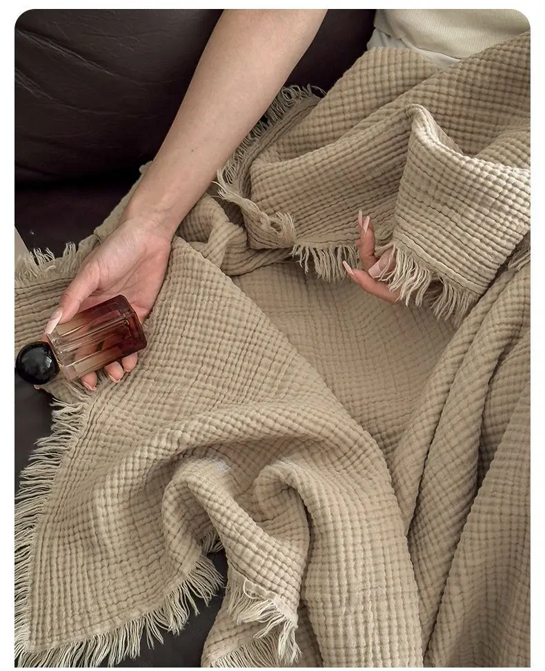 Home Textile Class A knitted tassel blanket pure cotton six-layer gauze blanket 100 cotton shawl blanket retro sofa nap blanket
