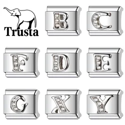 Trusta Fashion 2024 New 26 Letters CZ Charm Italian Links 9mm Stainless Steel Bracelet for Women Girl DIY Jewelry Wholesale N042