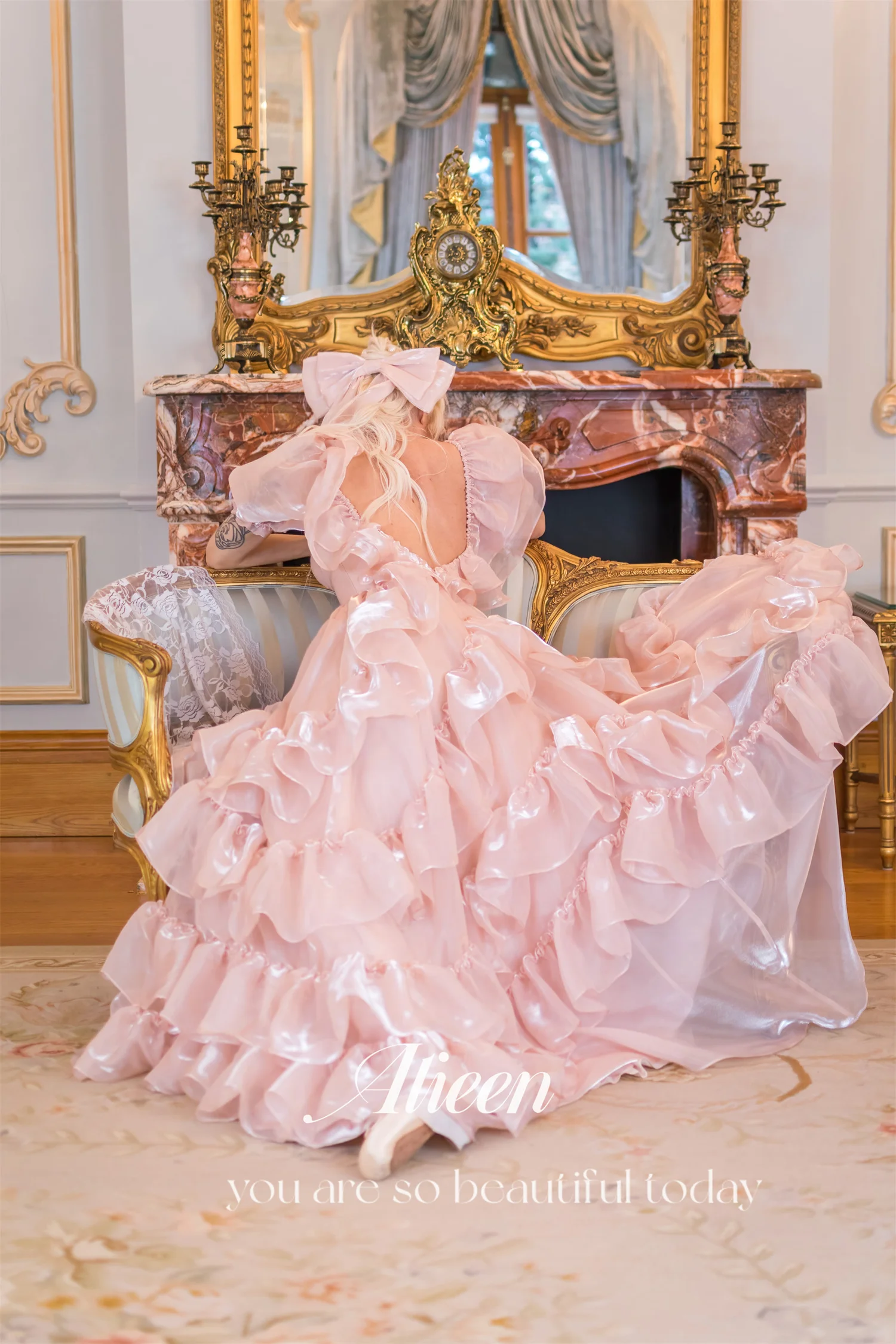 Aileen Puff Sleeves Pink Organza Princess Multi-layer Sharon Happy Dress 2024 Robe De Soiree Femmes Quinceanera Dresses Evening