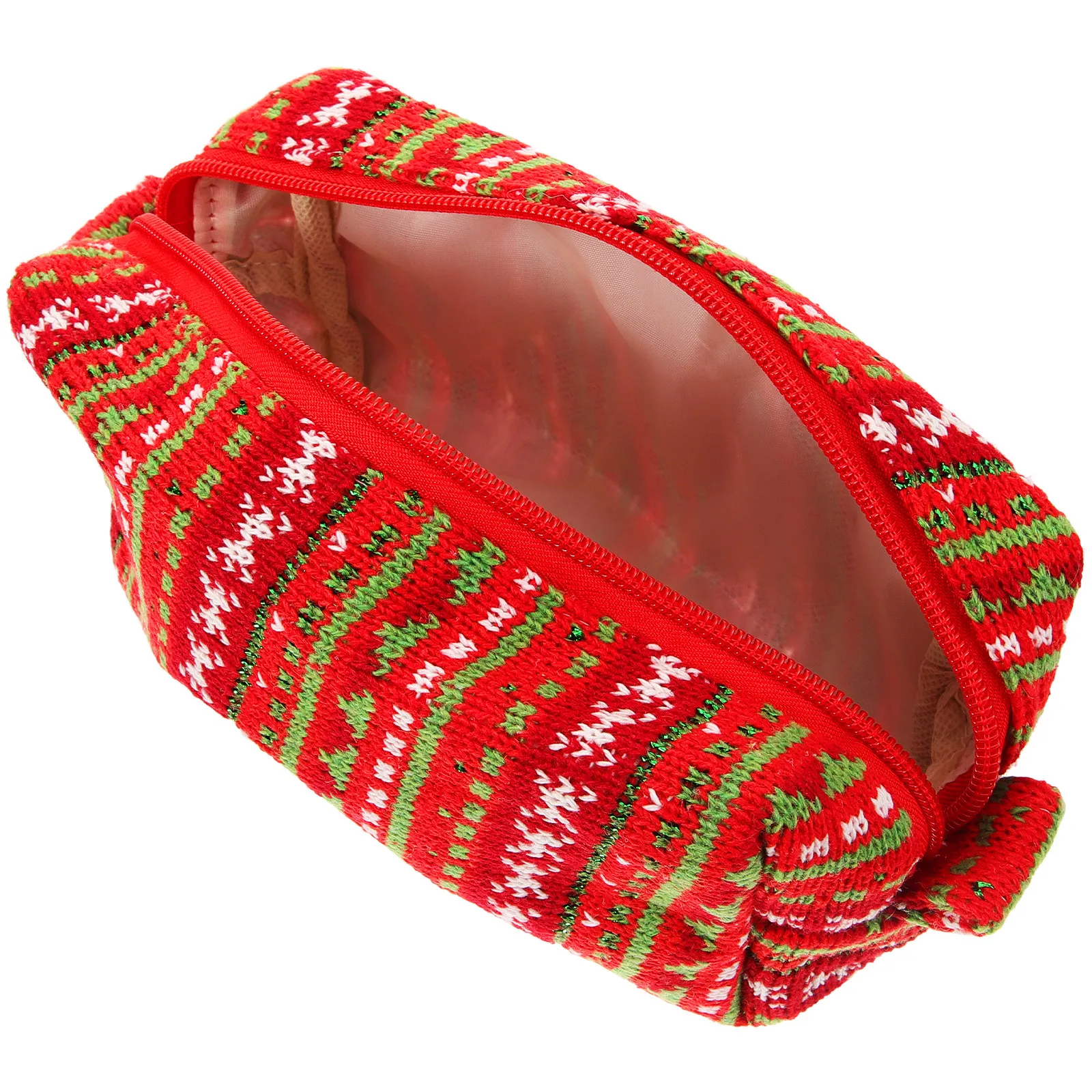 Knitted Pencil Case Makeup Bag Spacious Yarn Storage for Students Cosmetics Keys Earphones Red Green Striped Trendy