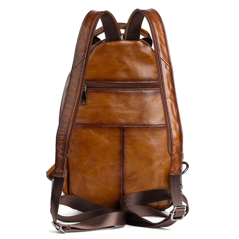 Men Backpack Cross body Shoulder Chest Bag Real Cowhide Retro Travel Designer Male Genuine Leather Knapsack School Rucksack