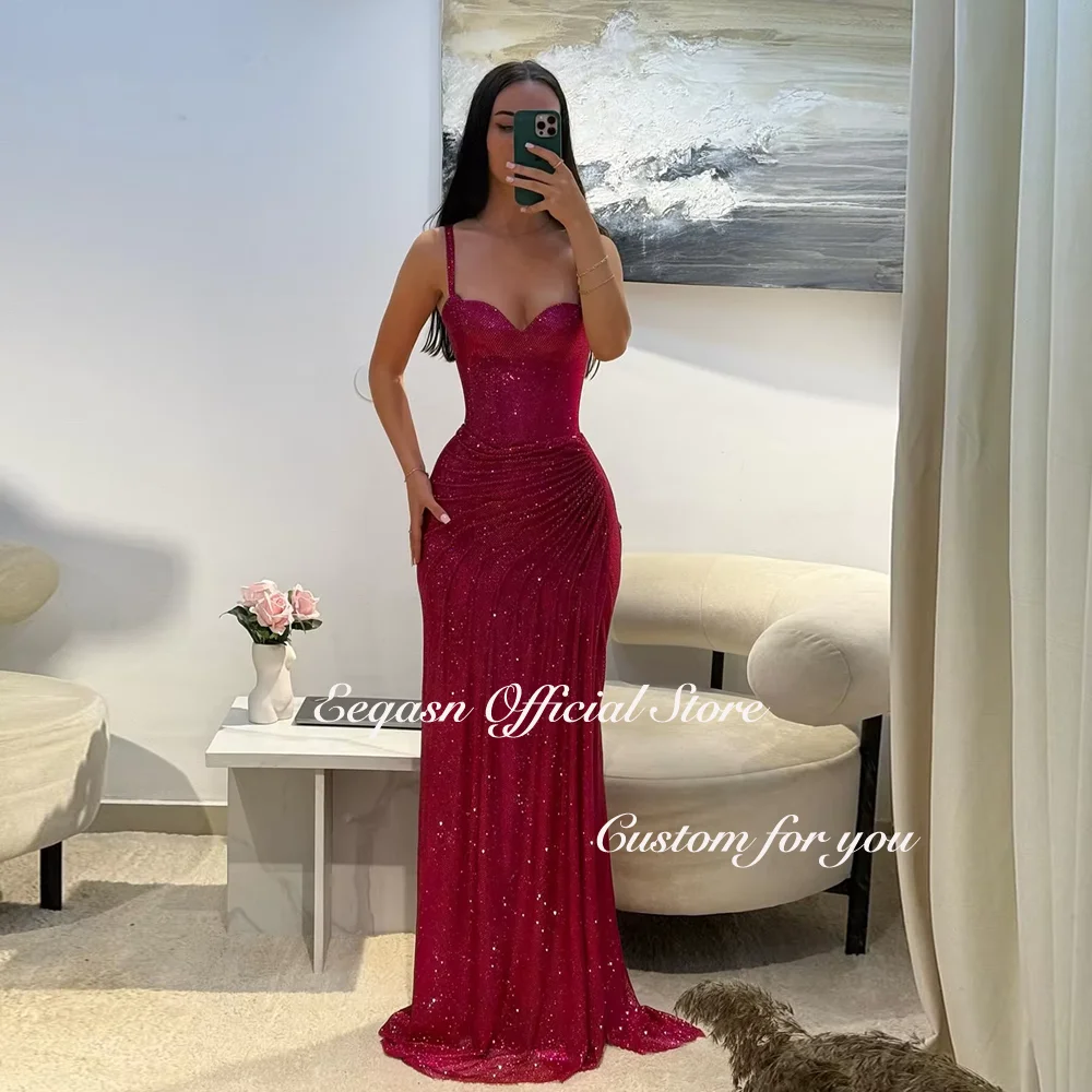 Glitter Evening Dresses Women Strapless Mermaid Elegant Formal Occasion Dress Split Robes De Soirée 2025 Long Prom Customized image 3