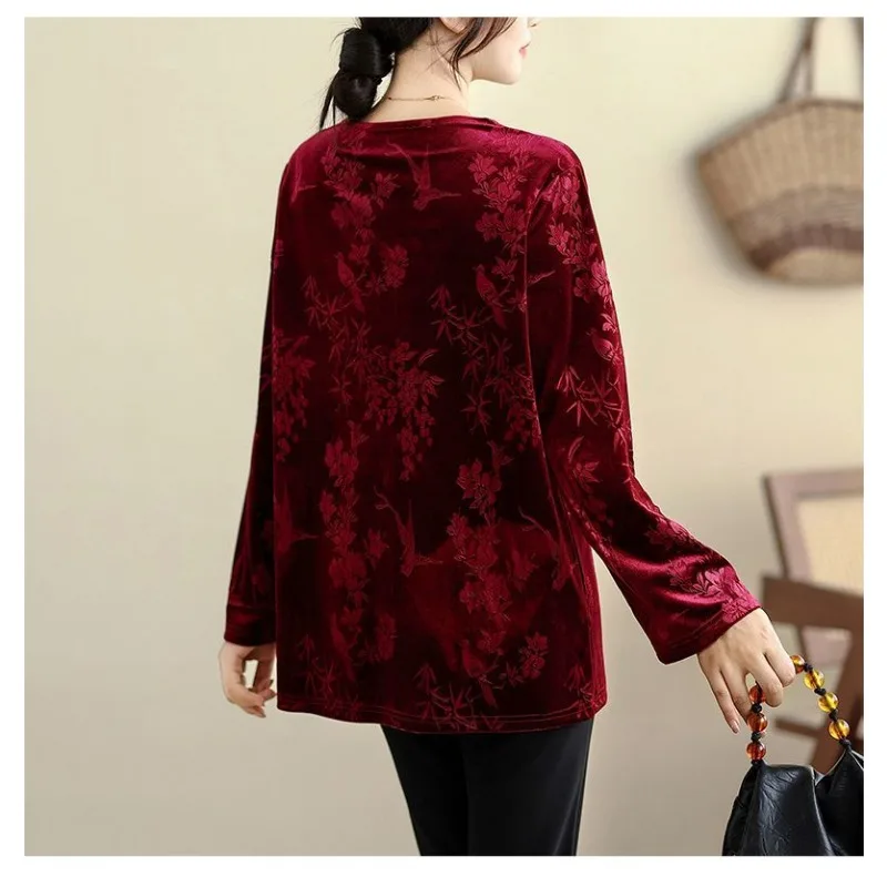 เสื้อสตรีแขนยาวพิมพ์ลายเรขาคณิตสีตัดกัน คอกลม สไตล์ลำลอง สวยหรู สำหรับฤดูใบไม้ร่วงและฤดูหนาว