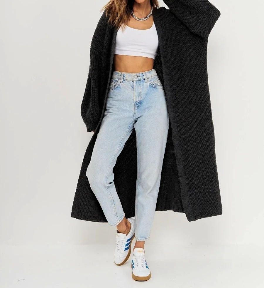 Long Cardigan Women Knitted Vintage 2025 Pocket Spring Autumn Winter Striped Jumpers Outerwear Sweaters Y2k Sweater Coat Jacket