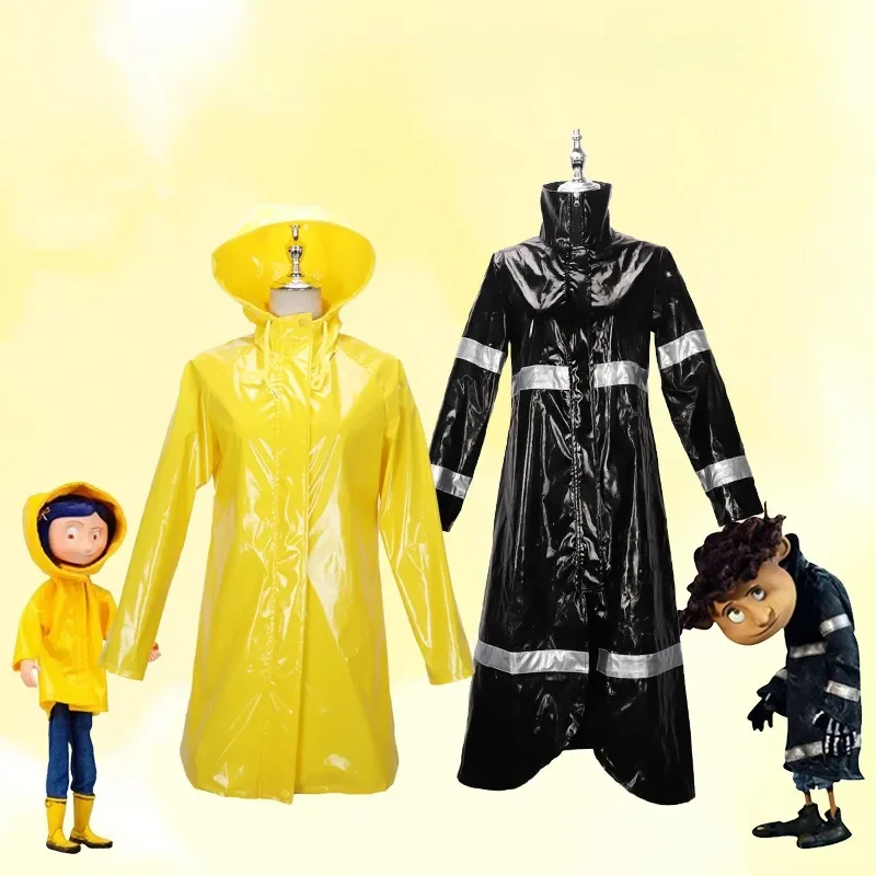 Disfraz de Cosplay de película Coralin para adultos, abrigo Wybie COS, vestido de Halloween para fiesta, chaqueta impermeable amarilla, peluca de disfraz de dibujos animados de Anime