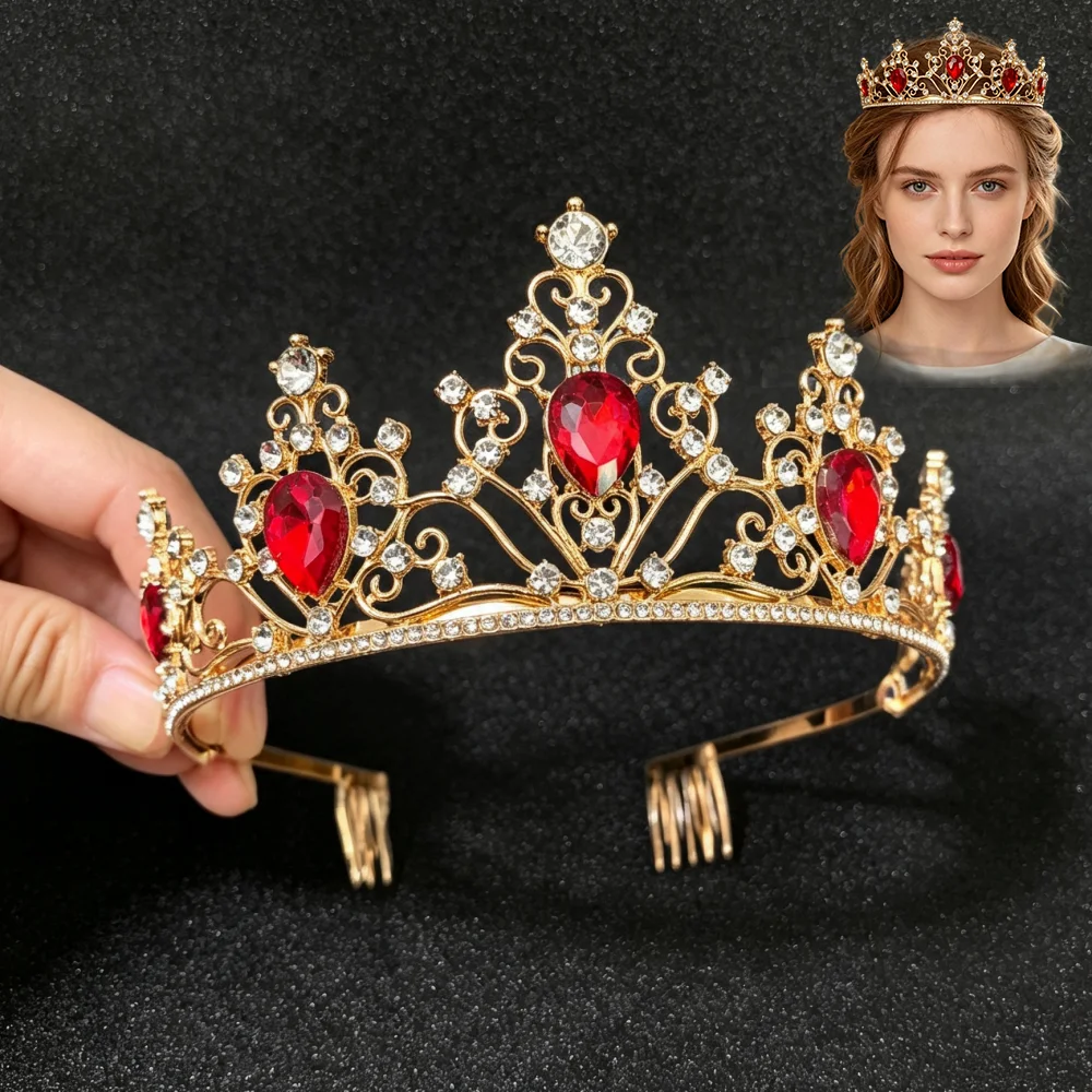 Vintage Crystal Tiara Headband Rhinestone Bridal Wedding Queen Crown Pageant Party Hair Jewelry Accessories for Girls Women