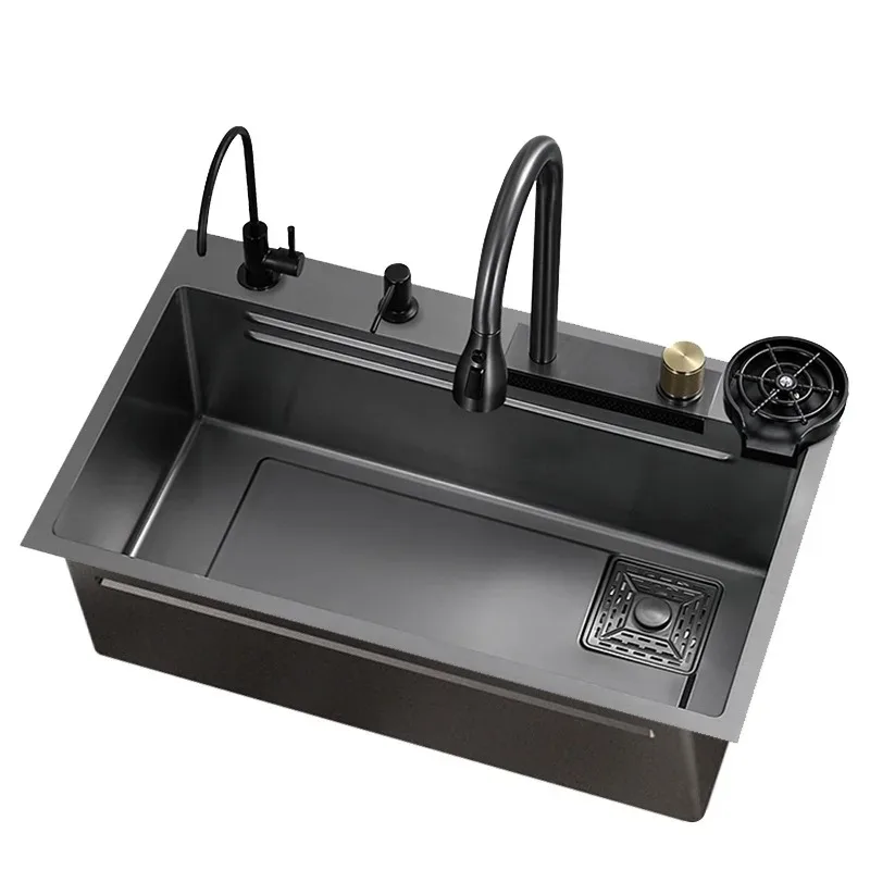 Kitchen Sink Feiyu Waterfall Faucet Nano Vegetable Basin Large Single Sink Household Dishwasher