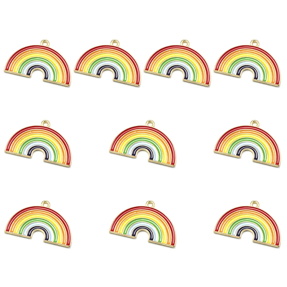 

10pcs Rainbow Necklace Pendant Alloy Charm Colorful Diy Jewelry Making Pendants Cartoon Accessories Craft Project