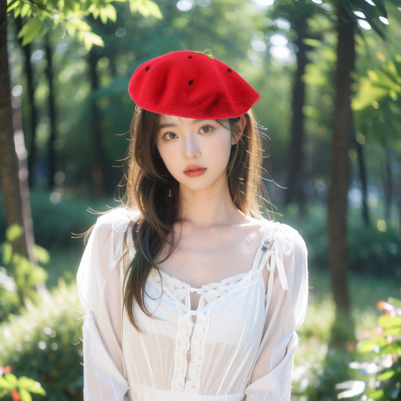 

Strawberry Beret Wool Hat Women Girls Cute Warm Winter Artist Painter Cap Party Cosplay Headwear Fashion Accessory