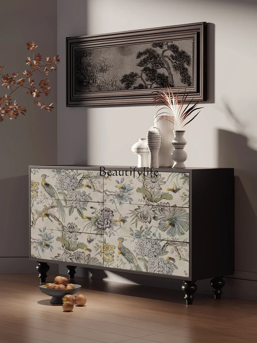 French cream wind flower bird bedroom bedside six chest of drawers living room aisle chest of drawers