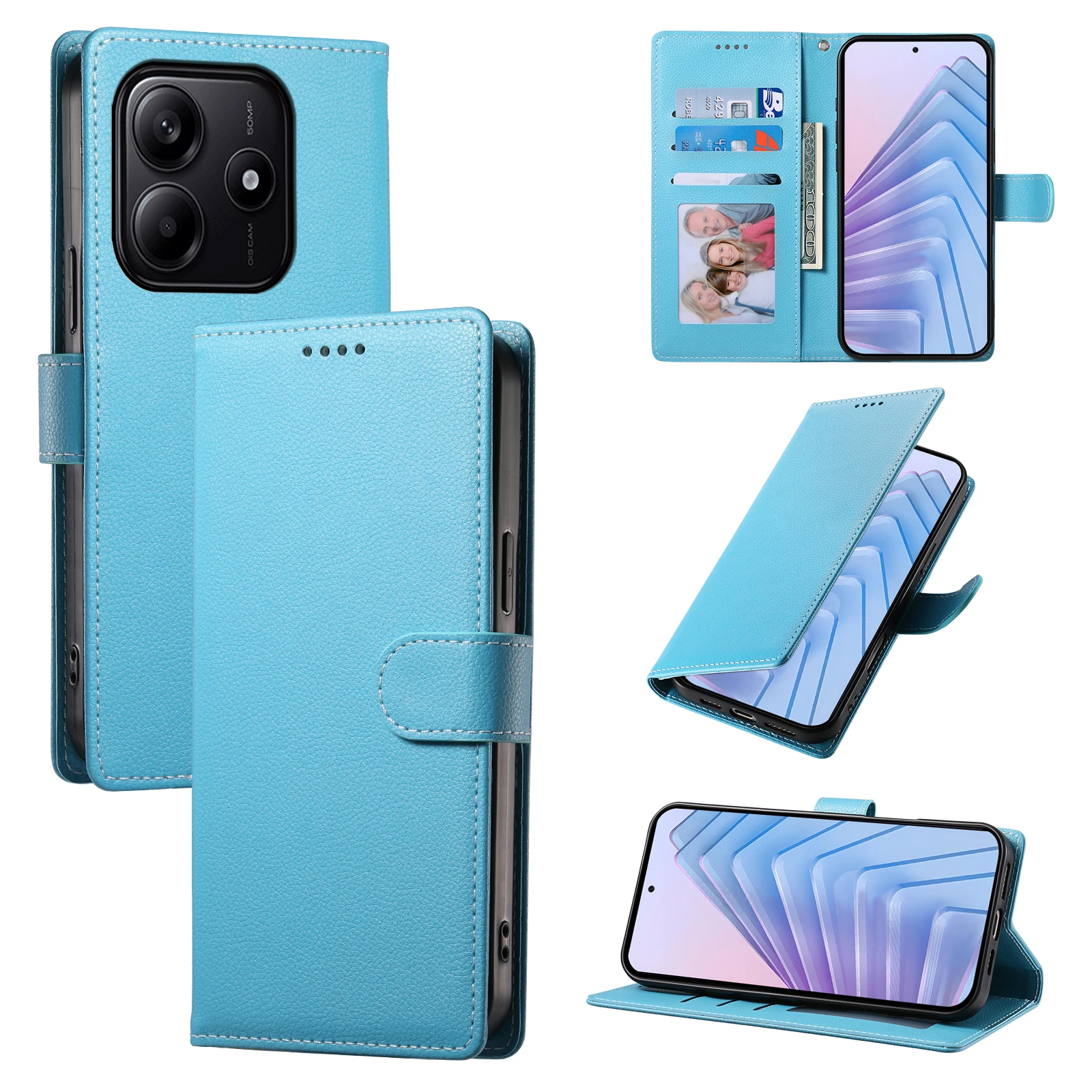 

Чехлы для телефонов Redmi 15 15C A5 A4 A3 Note 14 13 12 14c 13c Pro Plus 4G 5G Чехол 5G с карманом для ID Личи Кожаный кошелек 10 шт.