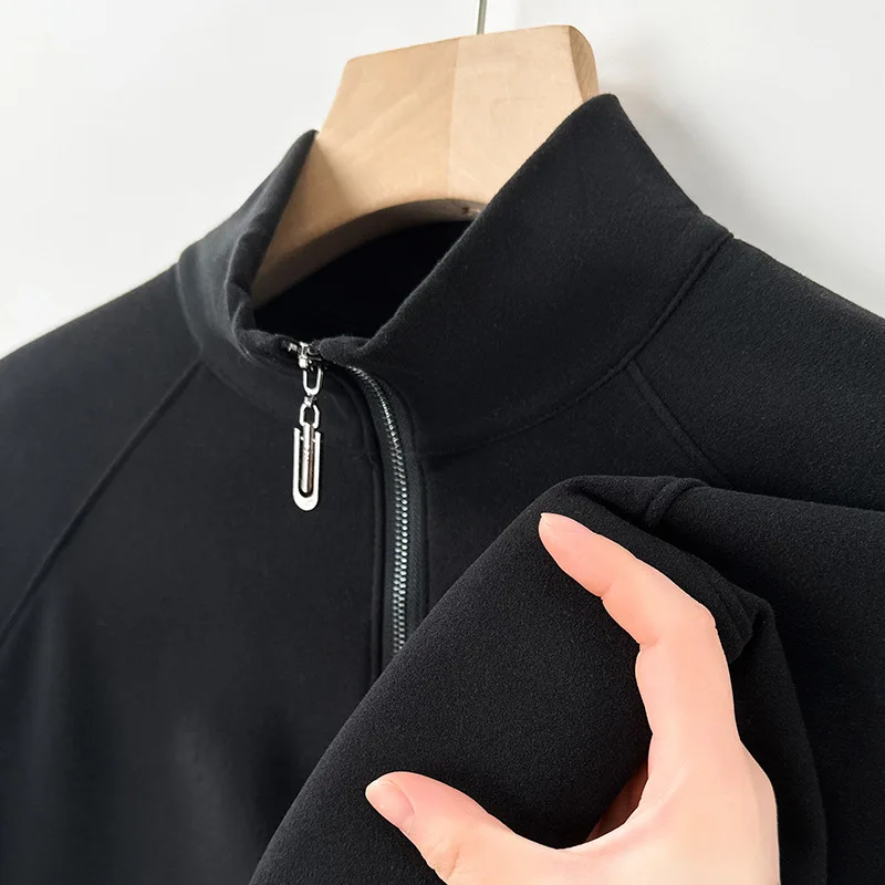 Men's 380g Zhende Velvet Half Zipper Hoodie Outdoor Autumn and Winter New Collection Stand Up Collar Long Sleeve Warm Clothes