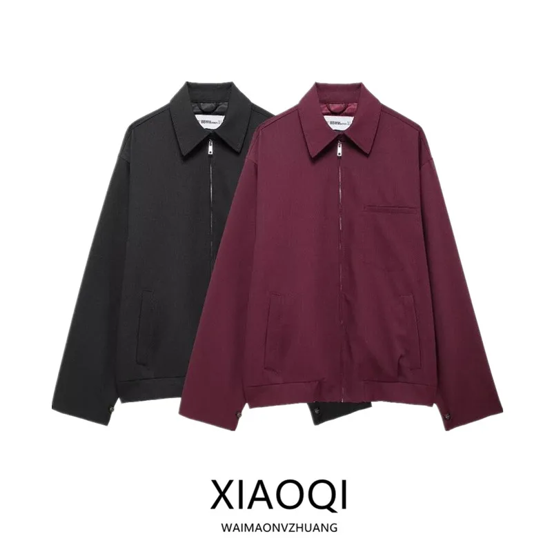 

Autumn 2024 Women's Casual Long Sve Jaet Outerwear Zipper ket Versatile Faion Loose Fit Regular Length New Arrival