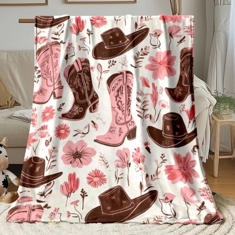1pc Western Cowboy Boots & Hats Throw Blanket - Soft Flannel Lightweight All-Season Bedspread