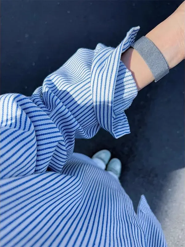 

Cleanfit Blue White Vertical Stripes Men's Long Sve irt Spring Summer Youth Sle Sun Protection Couple Outerwear