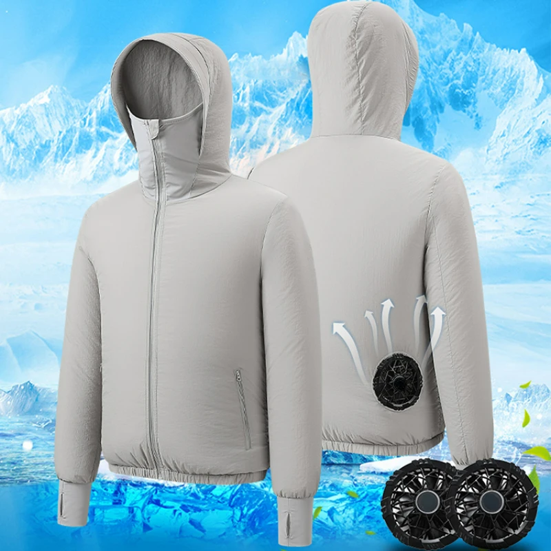 Summer Sun Protection Clothing Men's Fan Cooling Jacket USB Cooling Air-conditioning Clothing Outdoor Women Jogging Hooded Coat