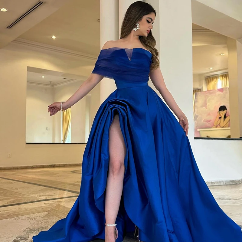 Thinyfull 2025 A-Line Prom Evening Dresses Saudi Arabia High Split Satin Party Dress Formal Night Cocktail Prom Gown Custom Size