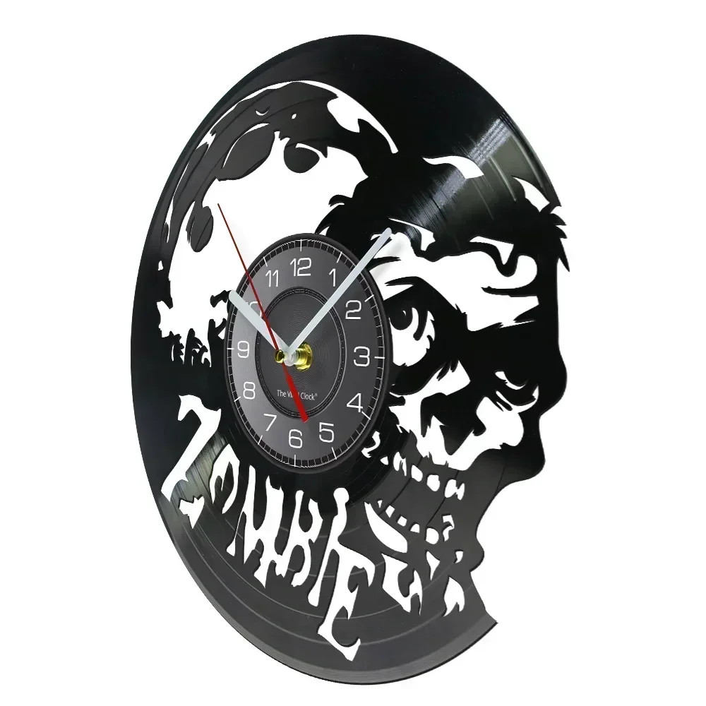 Zombie Wall Clock Horror Wall Art Zombie Infection Vintage Vinyl Record Clock Zombie Head Brain Halloween Wall Decor