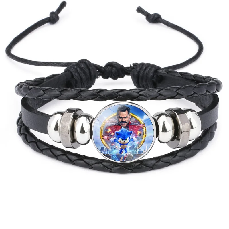 Cartoon Anime Cartoon Sonic The Hedgehog Black Multi-layer Bracelet for Men Women Braided Summer Bracelet New Trend Jewelry