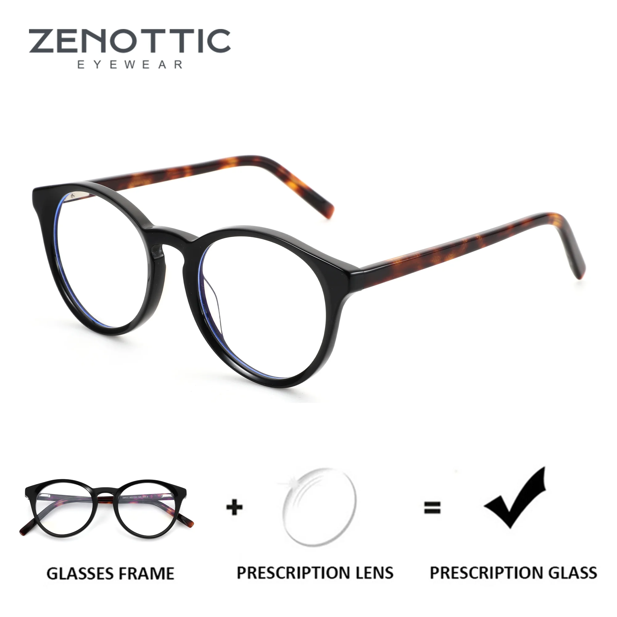 

ZENOTTIC（S Size）Acetate Round Optical Lenses With Prescription Myopia Photochromic Glasses Man Women Progressive Lenses