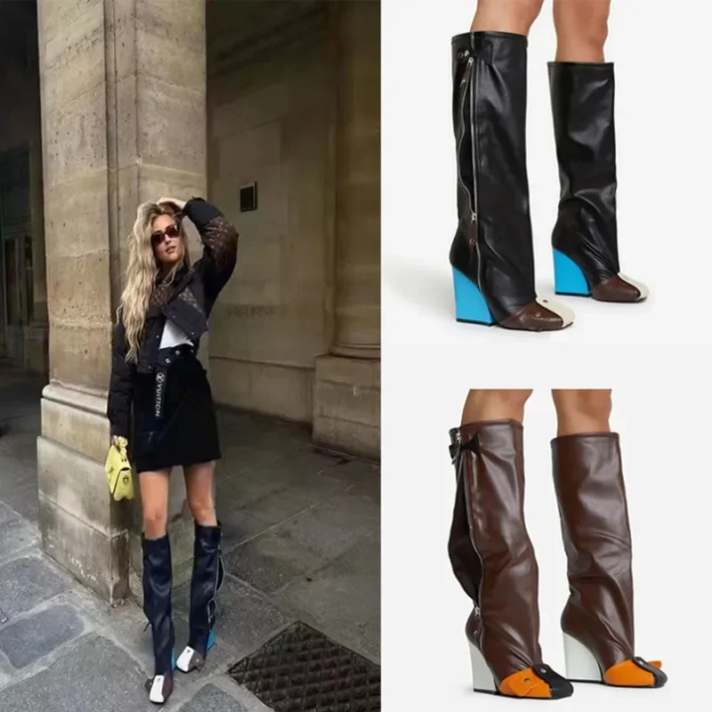 

Punk Fan Motorcycle Boots Women's Zipper Thick Sole Knee High Boots European and American Trend Nightclub Party Women's Boots