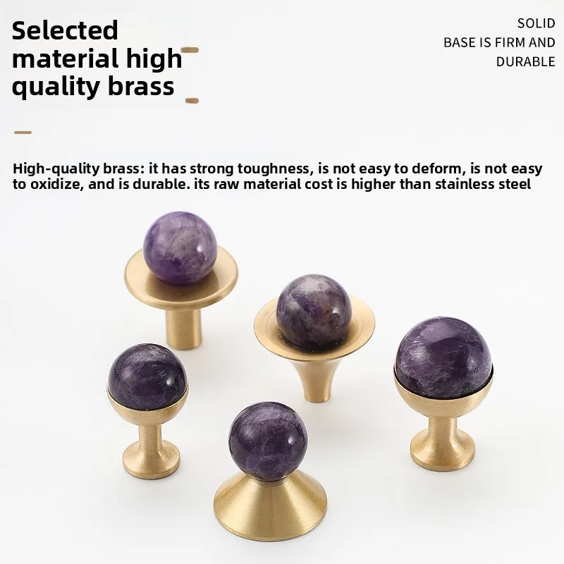 Wholesale Single-hole Door Handles, Natural Stone Brass Round Home Wine Cabinet Drawer Shoe Cabinet Small Pull Handles