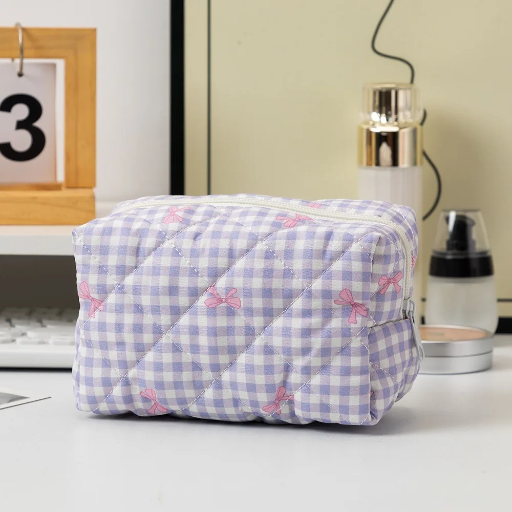 

New Bow Quilted Makeup Bag Multifunctional Large Capacity Wash Bag Toiletry Handbag Women