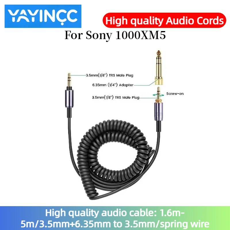 

High quality audio cable For Sony 1000XM5 headphone spring AUX cable upgrade cable with 6.35mm adapter plug Plug and Play