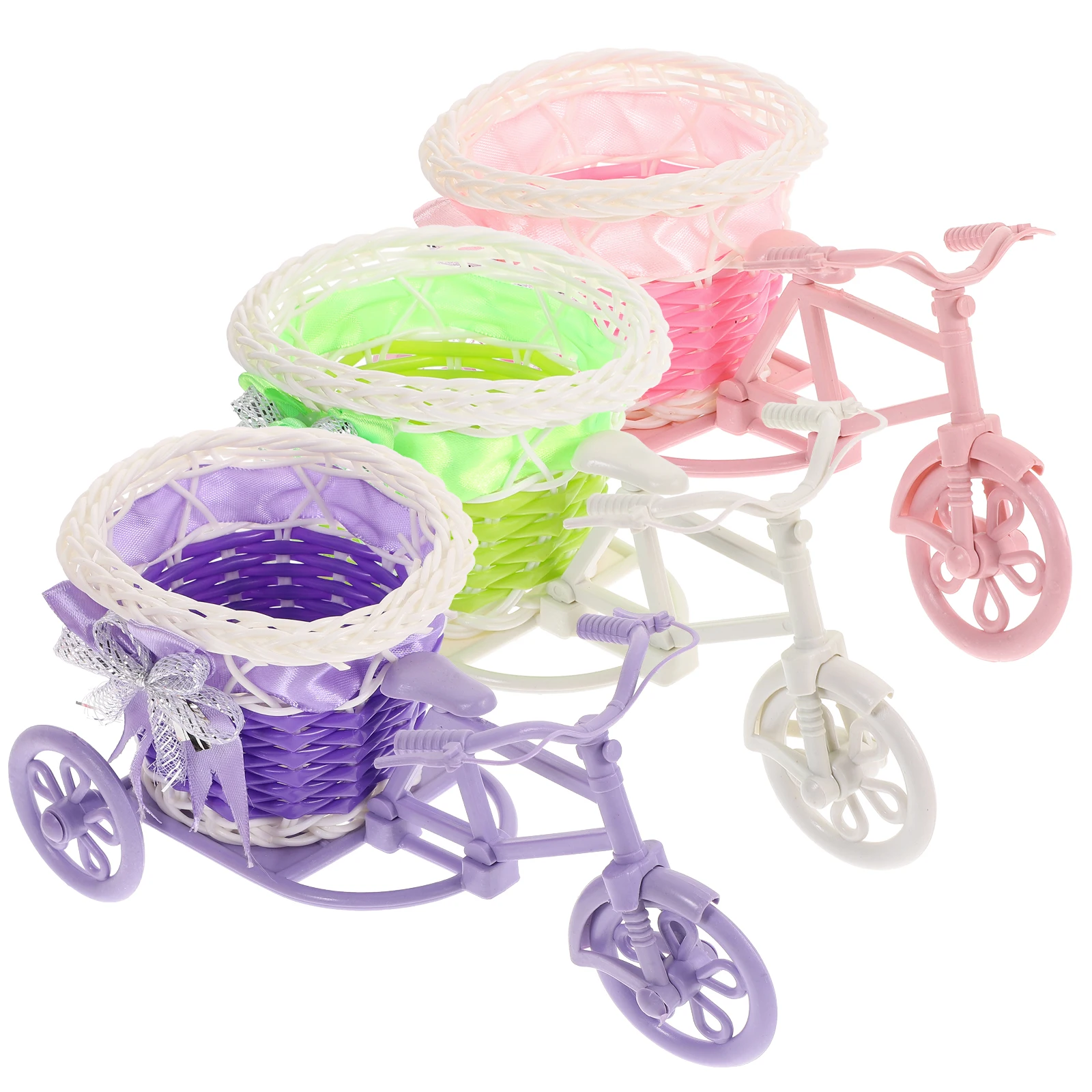 

3PCS Rattan Flower Basket Bike Shaped Wrought Iron Vase Garden Water Pot Storage Basket Eco Friendly Home Decor