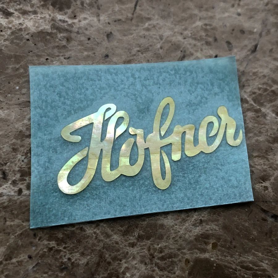 0.1 mm thick Hofner Bass Guitar Self adhesive Headstock Decal Sticker Gold Mother of Pearl Guitar Peghead Logo